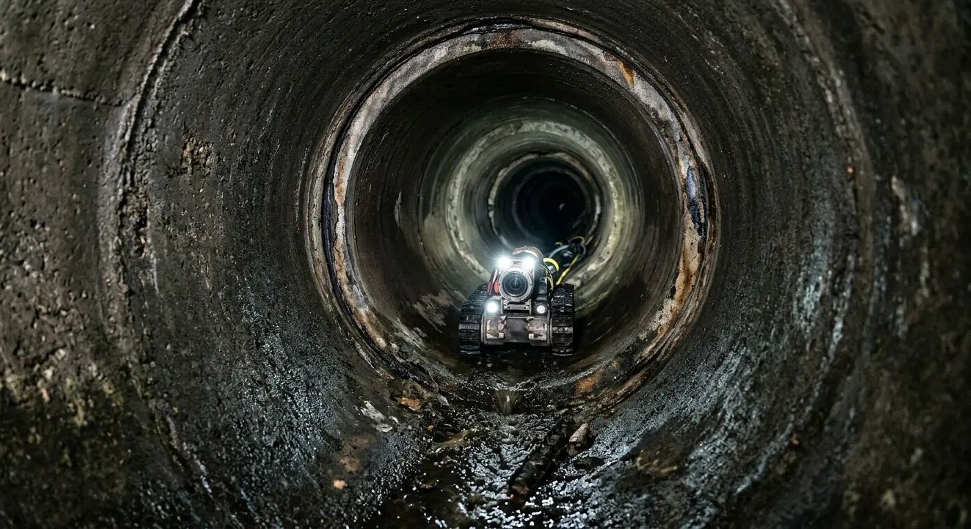 Robotic sewer camera inspecting pipe interior for Sewer Line Cleaning in Westport